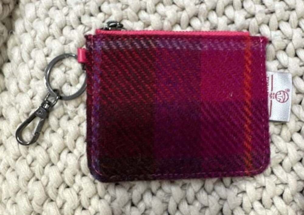 Islander Harris Tweed Pink Tartan Zip Card Holder Purse